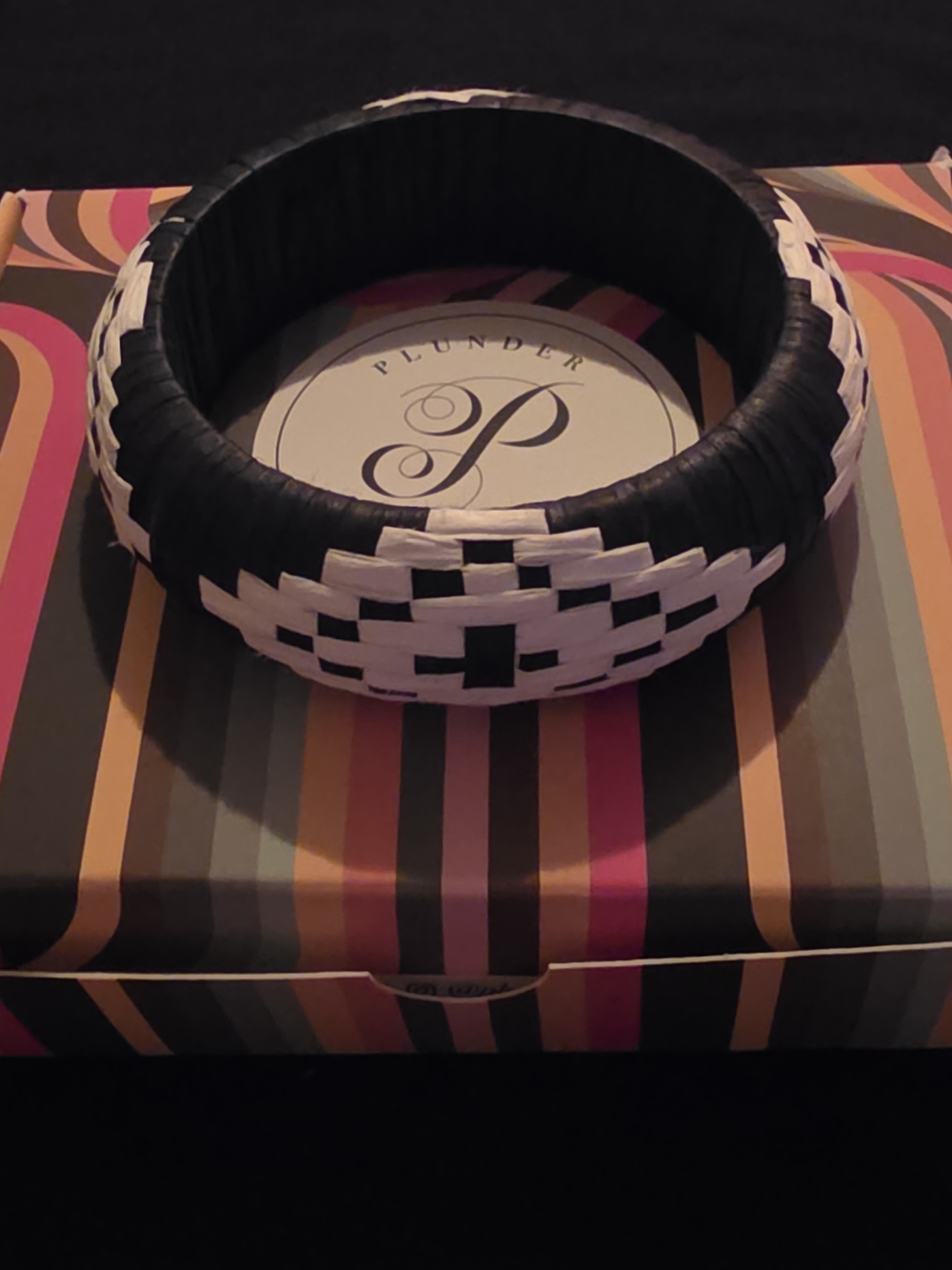 Plunder Black and White Geometric Woven Bangle